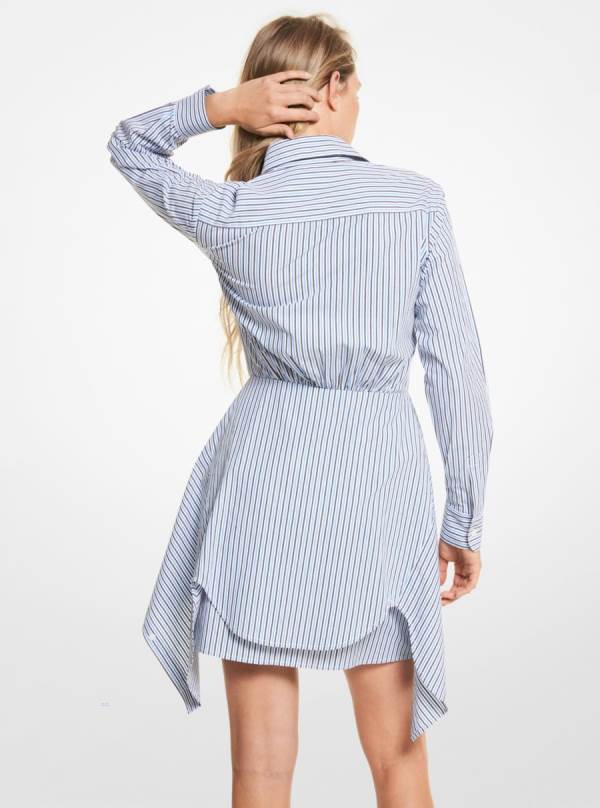 Damske Saty Michael Kors Striped Cotton Poplin Tie-Waist Shirt Modre - Oblecenie Michael Kors Levně | JFTGE-4258